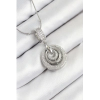 316L Çelik Zirkon Taşlı Çember Model Gümüş Renk Kadın Kolye