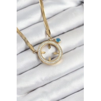 316L Çelik Zirkon Taşlı Çeyrek Takılabilir Gold Renk Kadın Kolye