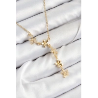 316L Çelik Zirkon Taşlı Çiçek Model Gold Renk Kadın Kolye
