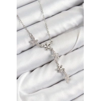 316L Çelik Zirkon Taşlı Çiçek Model Gümüş Renk Kadın Kolye