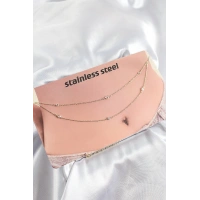 316L Çelik Zirkon Taşlı Damla Model Gold Renk Göbek Bel Zinciri