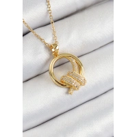 316L Çelik Zirkon Taşlı Düğüm Model Gold Renk Kadın Kolye