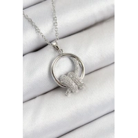 316L Çelik Zirkon Taşlı Düğüm Model Gümüş Renk Kadın Kolye