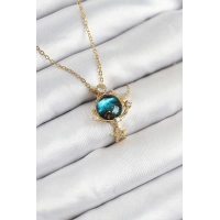 316L Çelik Zirkon Taşlı Gezegen Model Gold Renk Kadın Kolye