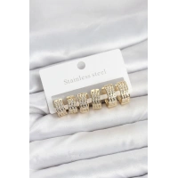 316L Çelik Zirkon Taşlı Gold Halka Küpe Seti