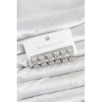 316L Çelik Zirkon Taşlı Gümüş Renk Halka Küpe Seti