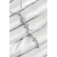 316L Çelik Zirkon Taşlı Güneş Ve Ay Enerji Model Gümüş Renk Kadın Kolye