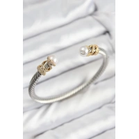 316L Çelik Zirkon Taşlı İnci Model Gold Ve Gümüş Renk Kadın Bileklik