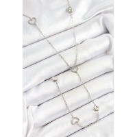 316L Çelik Zirkon Taşlı Kalp Figürlü Y Model Gümüş Renk Kadın Kolye