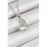 316L Çelik Zirkon Taşlı Kelebek Model Gümüş Renk Kadın Kolye