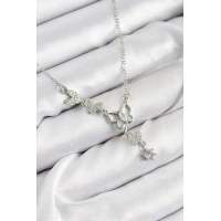 316L Çelik Zirkon Taşlı Kelebek Model Gümüş Renk Kadın Kolye