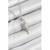 316L Çelik Zirkon Taşlı Kilit Ve Sallantılı Anahtar Model Gümüş Renk Kadın Kolye