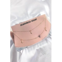 316L Çelik Zirkon Taşlı Kutup Yıldızı Model Gold Renk Göbek Bel Zinciri