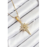 316L Çelik Zirkon Taşlı Kutup Yıldızı Model Gold Renk Kadın Kolye