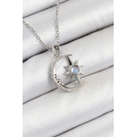 316L Çelik Zirkon Taşlı Kutup Yıldızlı Hilal Model Gümüş Renk Kadın Kolye