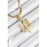 316L Çelik Zirkon Taşlı Melek Model Gold Renk Kadın Kolye