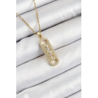 316L Çelik Zirkon Taşlı Messika Model Gold Renk Kadın Kolye
