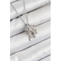 316L Çelik Zirkon Taşlı Sallantılı Yıldız Model Gümüş Renk Kadın Kolye