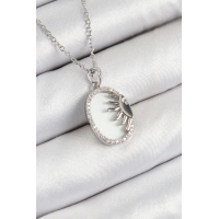 316L Çelik Zirkon Taşlı Yarım Güneş Model Gümüş Renk Kadın Kolye