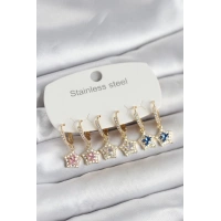 316L Çelik Zirkon Taşlı Yıldız Form 6lı Set Kadın Küpe