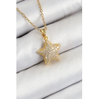 316L Çelik Zirkon Taşlı Yıldız Model Gold Renk Kadın Kolye