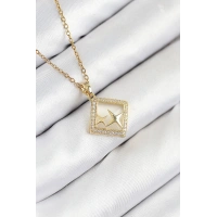 316L Çelik Zirkon Taşlı Yıldız Model Gold Renk Kadın Kolye