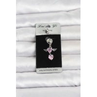 316L Cerrahi Çelik Pembe Zirkon Taşlı Kanat Model Göbek Piercing