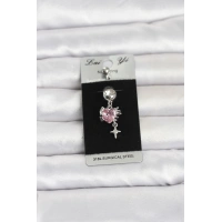 316L Cerrahi Çelik Pembe Zirkon Taşlı Model Göbek Piercing
