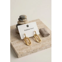 316L Gold Renk Tırtıklı Ataç Form Tasarım Küpe