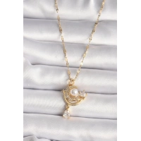 316L Gold Renk Zirkon Taşlı Ay Yıldız Model Sallantı Detay Kadın Kolye