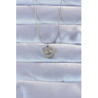 316L Gümüş Renk Zirkon Taşlı İşlemeli Göz Detay Kalp Kolye