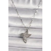 316L Gümüş Renk Zirkon Taşlı Sinek Kuşu Model Kadın Kolye