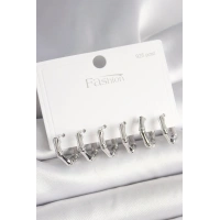 925 Ayar Gümüş Çivi Pirinç Gümüş Renk Bambu Halka Model Kadın Küpe Seti