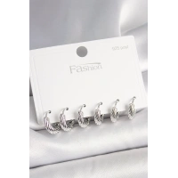 925 Ayar Gümüş Çivi Pirinç Gümüş Renk İşlemeli Halka Model Kadın Küpe Seti