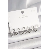 925 Ayar Gümüş Çivi Pirinç Gümüş Renk Üçgen Model Kadın Küpe Seti