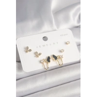 925 Ayar Gümüş Çivi Pirinç Zirkon Taşlı Kelebek Model Kadın Küpe Seti