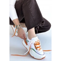 Aleh Beyaz Cilt Turuncu Detaylı Çift Bağcıklı Spor Ayakkabı