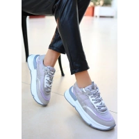 Aleh Gri Cilt Bağcıklı Spor Ayakkabı