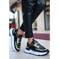 Aleh Siyah Cilt Lila Detaylı Spor Ayakkabı