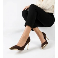 Alis Kahverengi Saten Stiletto Ayakkabı
