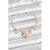 Anka Kuşu Charmlı Gold Renk Pirinç Kadın Bileklik