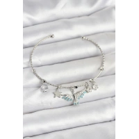 Anka Kuşu Charmlı Gümüş Renk Pirinç Kadın Bileklik