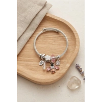Arı ve Pembe Çiçek Charmlı Gümüş Renk Bileklik
