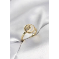 Ay Yıldız Model Gold Renk Zirkon Taşlı Kadın Yüzük