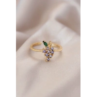 Ayarlamalı Altın Renk Metal Renkli Zirkon Taşlı Üzüm Yüzük