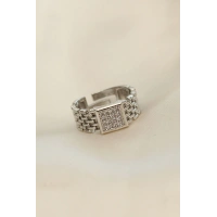 Ayarlamalı Gümüş Renk Kare Zirkon Taşlı Yüzük