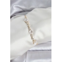 Baget Zirkon Taşlı Çiçek Model Gold Renk Asansörlü Kadın Bileklik