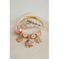 Balık Charmlı Pembe Renk Gold Bileklik
