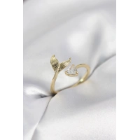 Balık Kuyruğu Model Gold Renk Zirkon Taşlı Kadın Yüzük