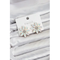 Beyaz Renk Kristal Taşlı Lotus Çiçek Model Kadın Küpe